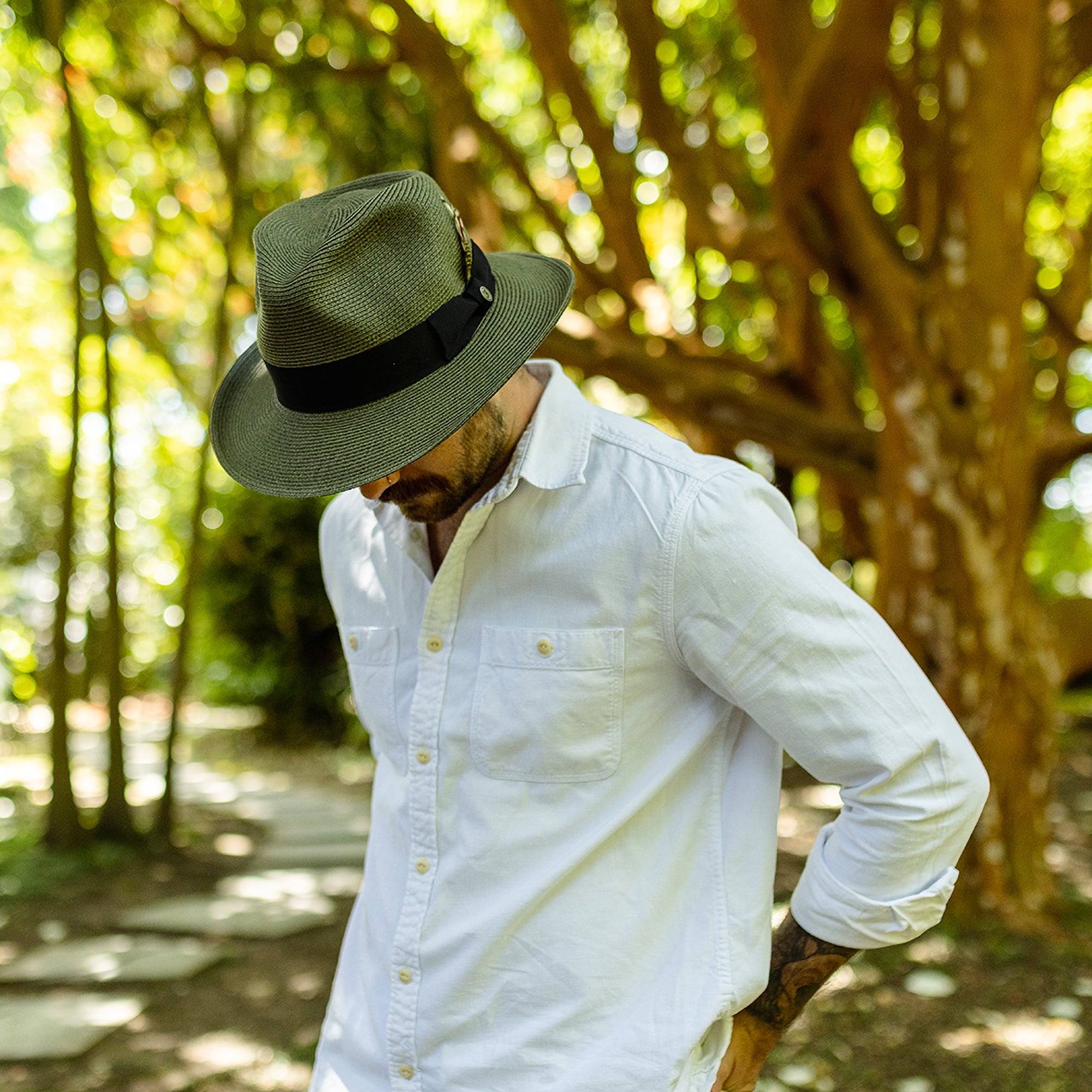 Olive Summer C-Crown Straw Fedora Hat - Image 5