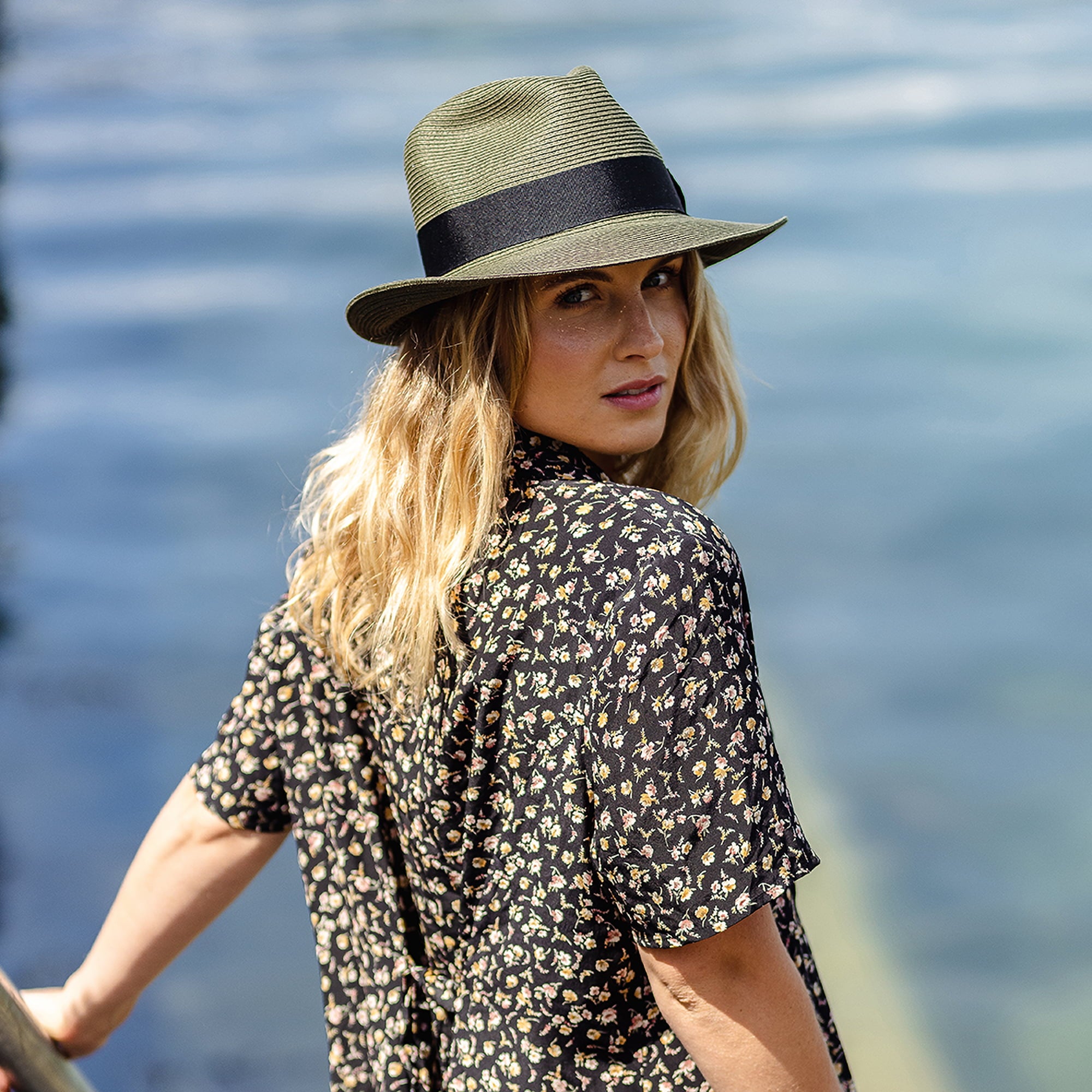 Olive Summer C-Crown Straw Fedora Hat - Image 8