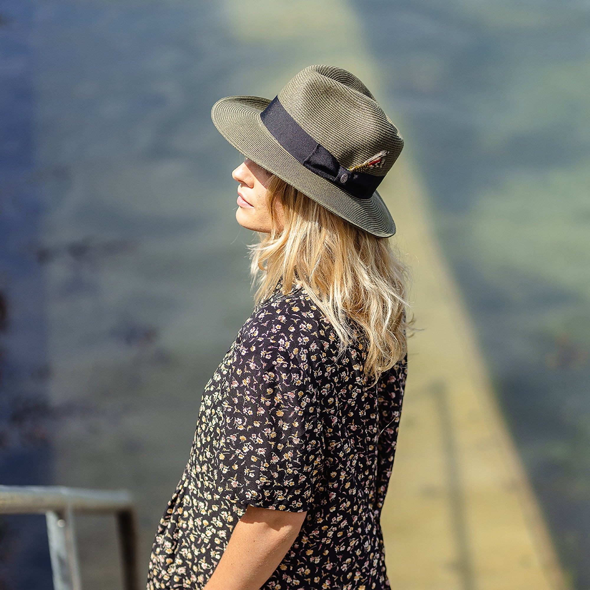 Olive Summer C-Crown Straw Fedora Hat - Image 9