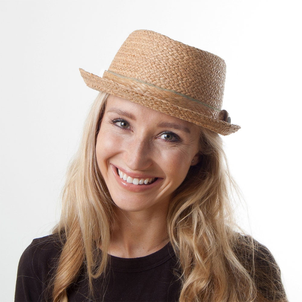 Natural Raffia Straw Diamond Crown Pork Pie Hat - Image 4