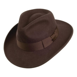Brown Crushable Wool Felt Wide Brim Fedora Hat