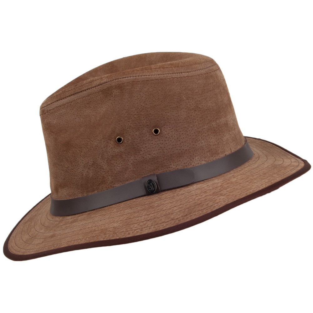 Chestnut Nubuck Leather Safari Fedora Hat - Image 2