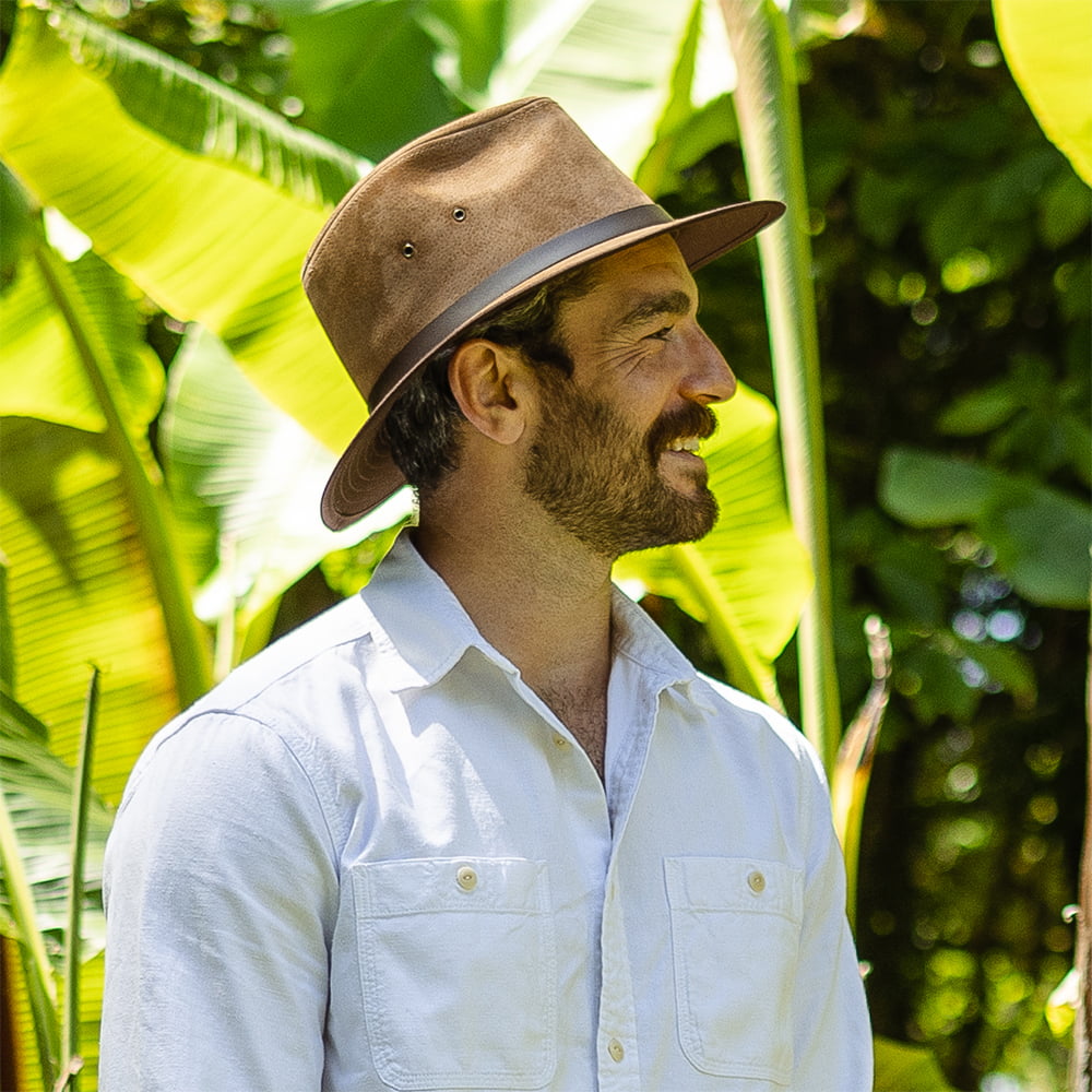 Chestnut Nubuck Leather Safari Fedora Hat - Image 7