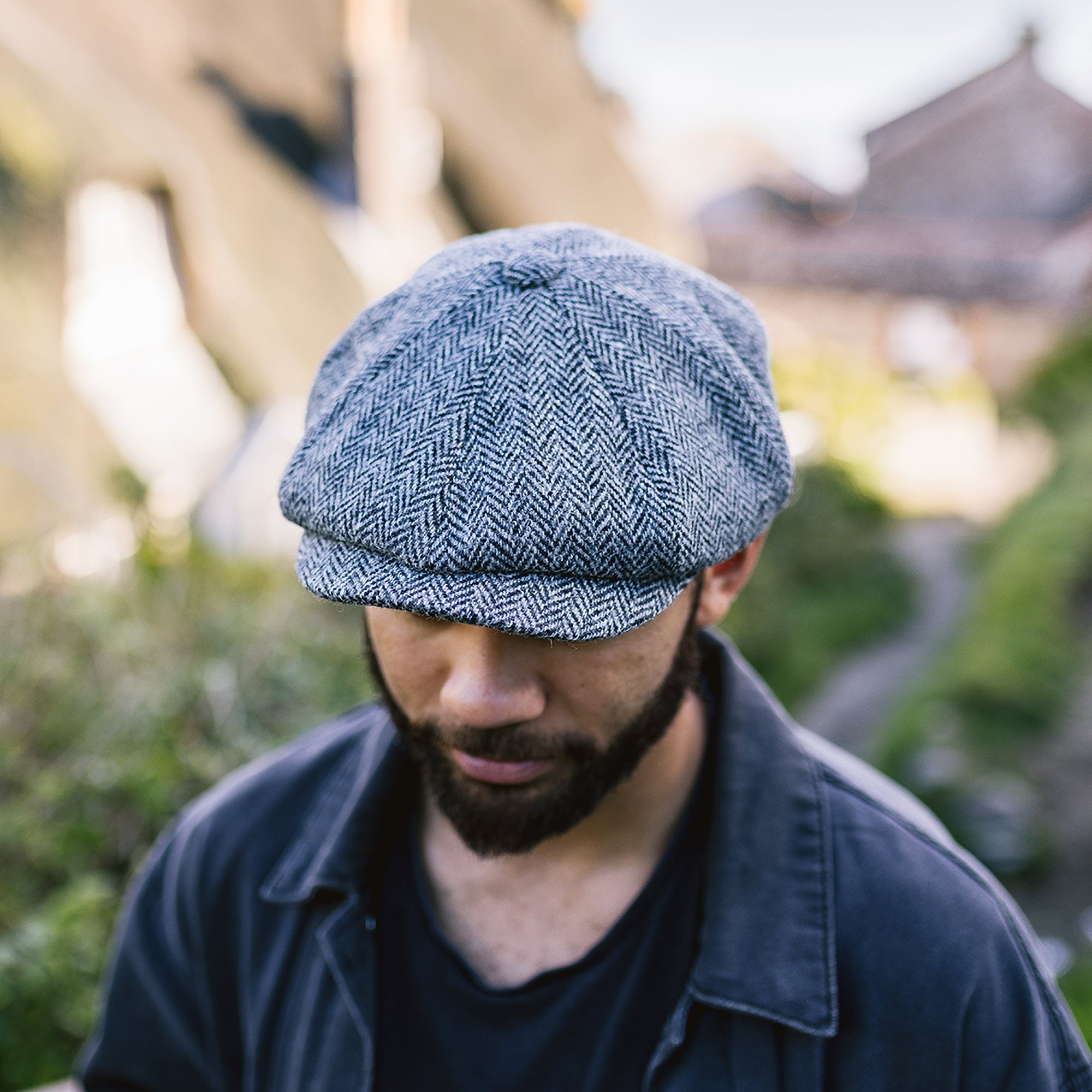 Black-Grey Pure New Wool Newsboy Cap - Image 5