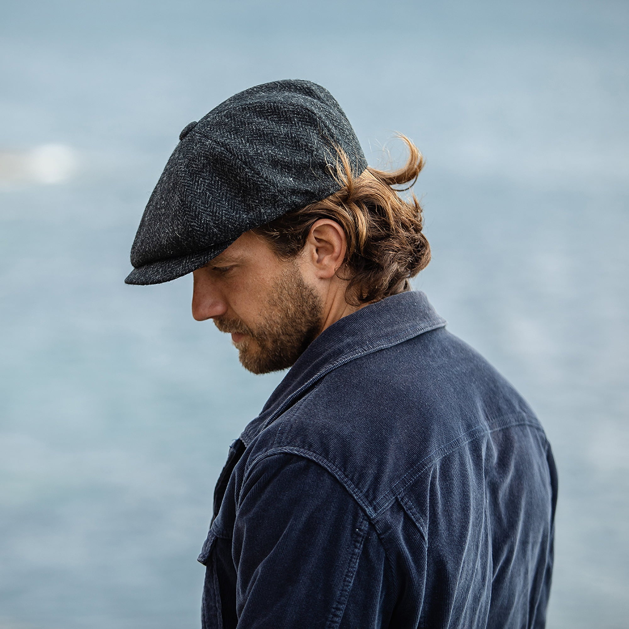 Black-Charcoal Pure New Wool Newsboy Cap - Image 4