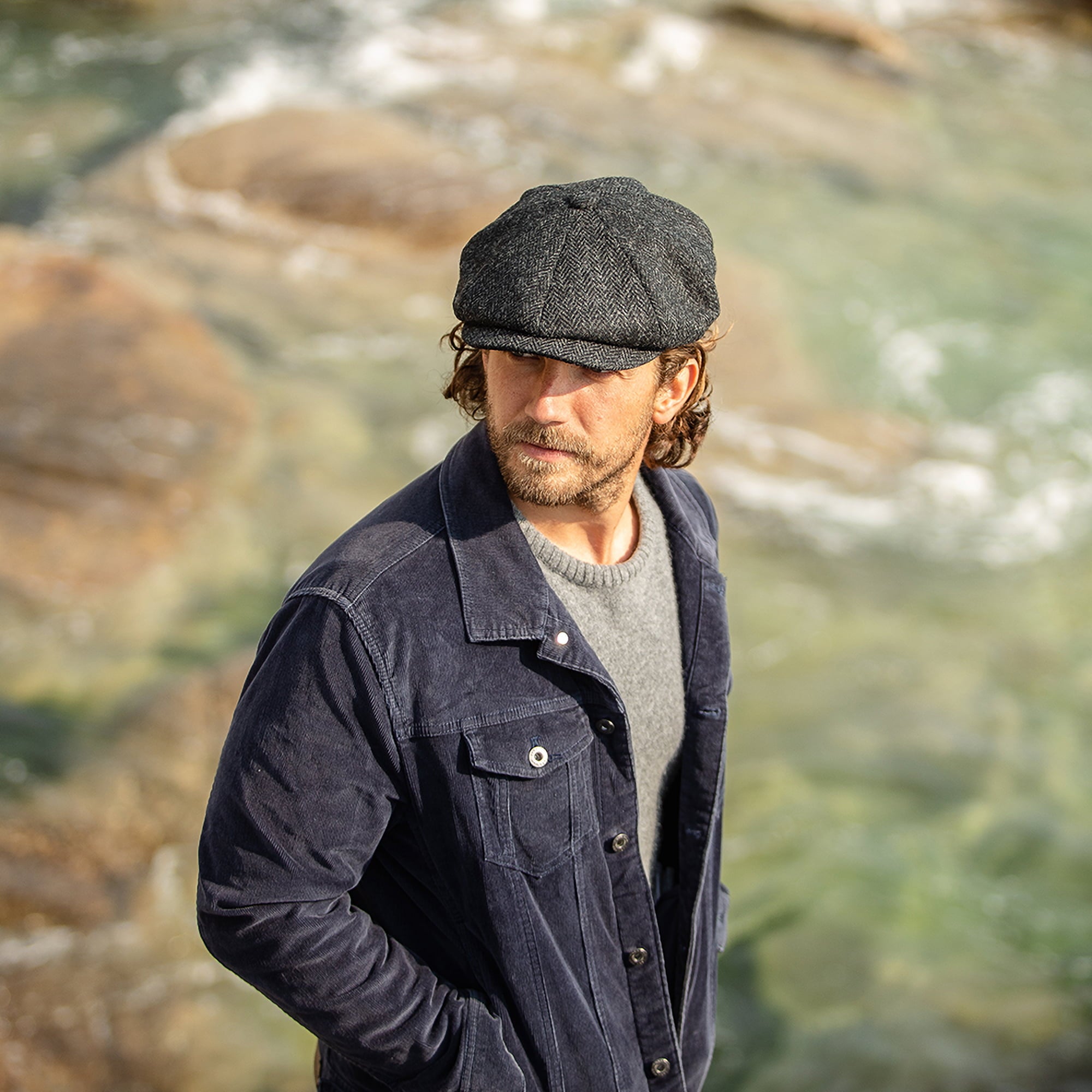 Black-Charcoal Pure New Wool Newsboy Cap - Image 5