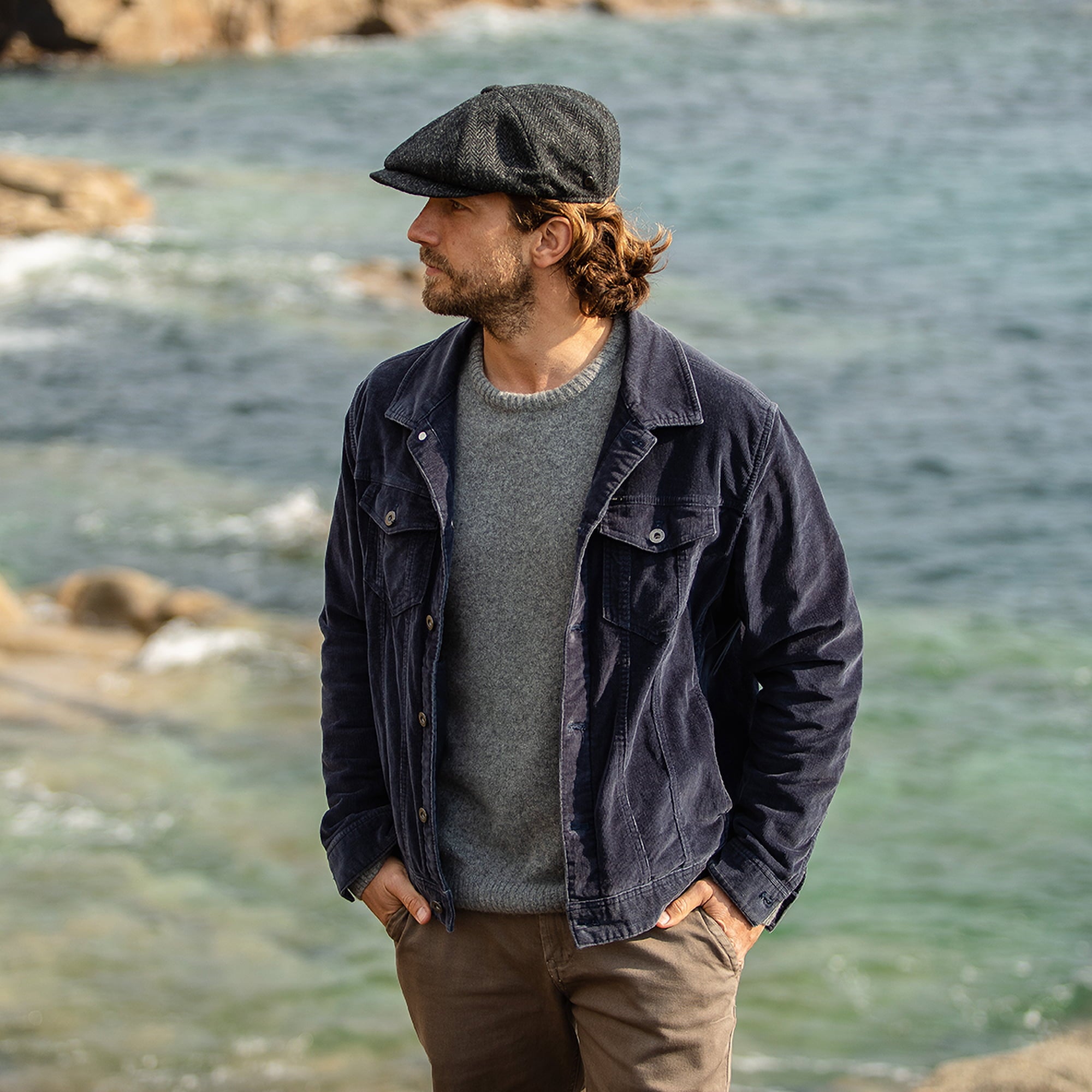 Black-Charcoal Pure New Wool Newsboy Cap - Image 6