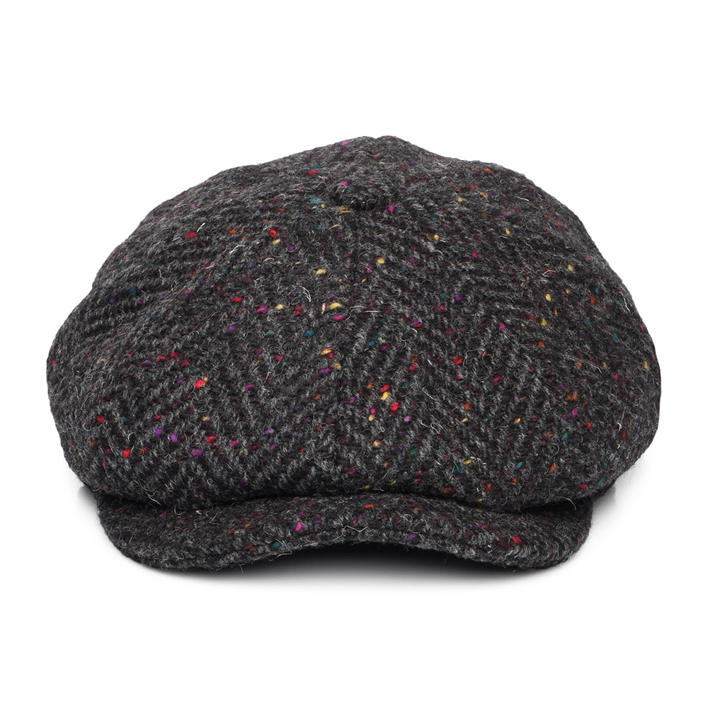 Charcoal-Multi Heavyweight Donegal Tweed Herringbone Newsboy Cap - Image 2