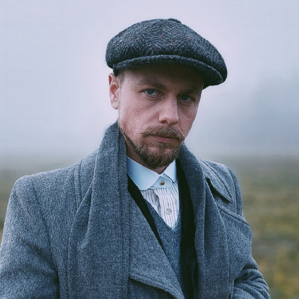 Charcoal-Multi Heavyweight Donegal Tweed Herringbone Newsboy Cap - Image 4