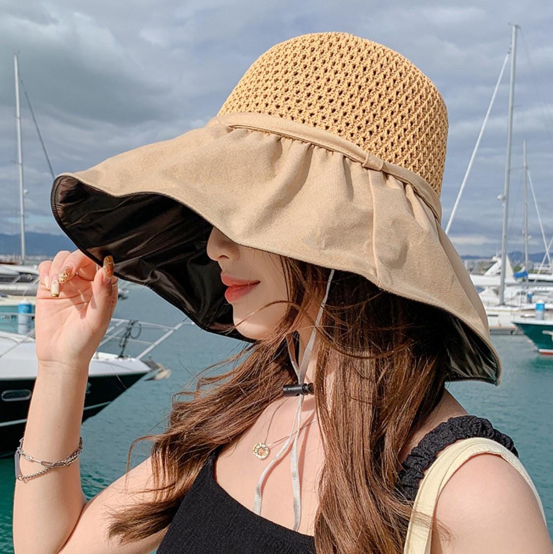 Women's Large Wide Brim Summer Sun Hat Beach Hat - Image 6